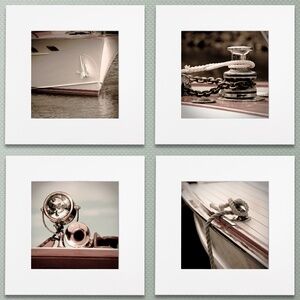 12x12 Nautical Photos, Set of 4, Matted Vintage Boat Art